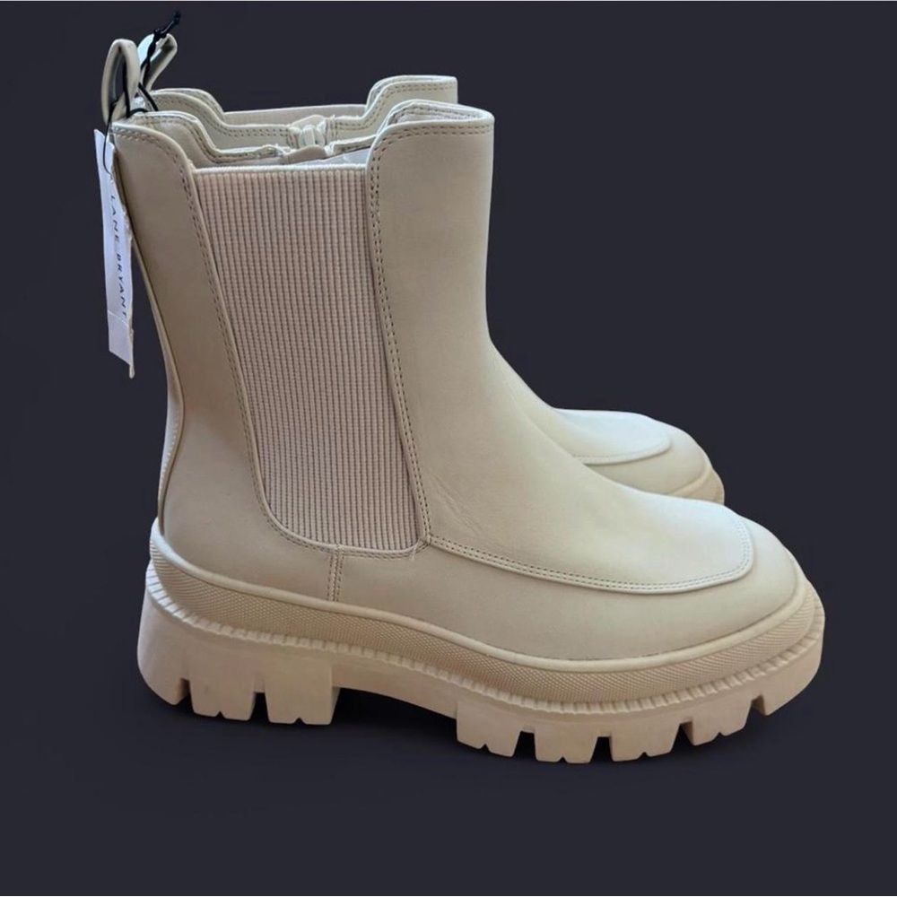 Lane Bryant Cream Chunky Chelsea Lug Ankle Boots